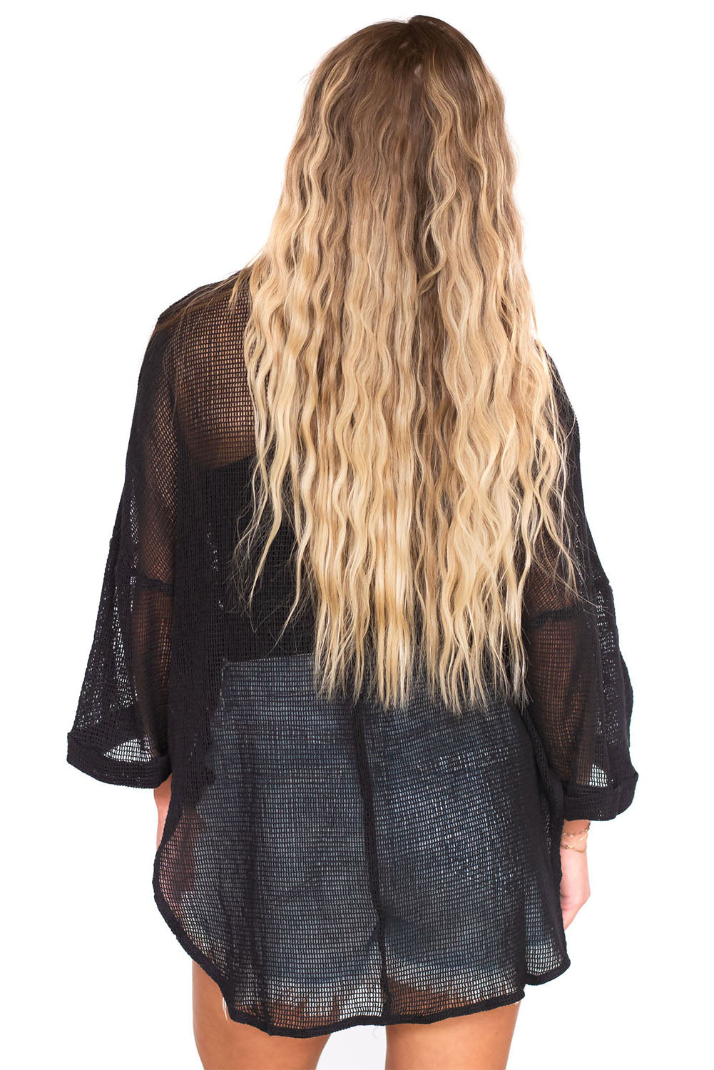 Black Sheer Openwork Bracelet Sleeve Shirt