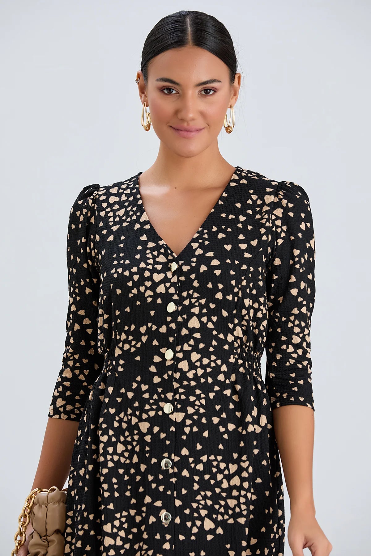 Heart Print Shirt Dress in Black