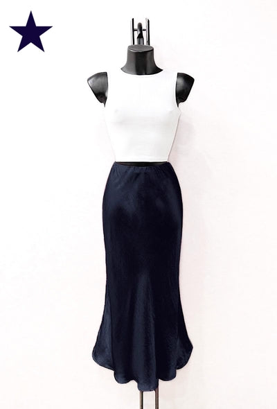 Satin Style Skirt in Navy Blue