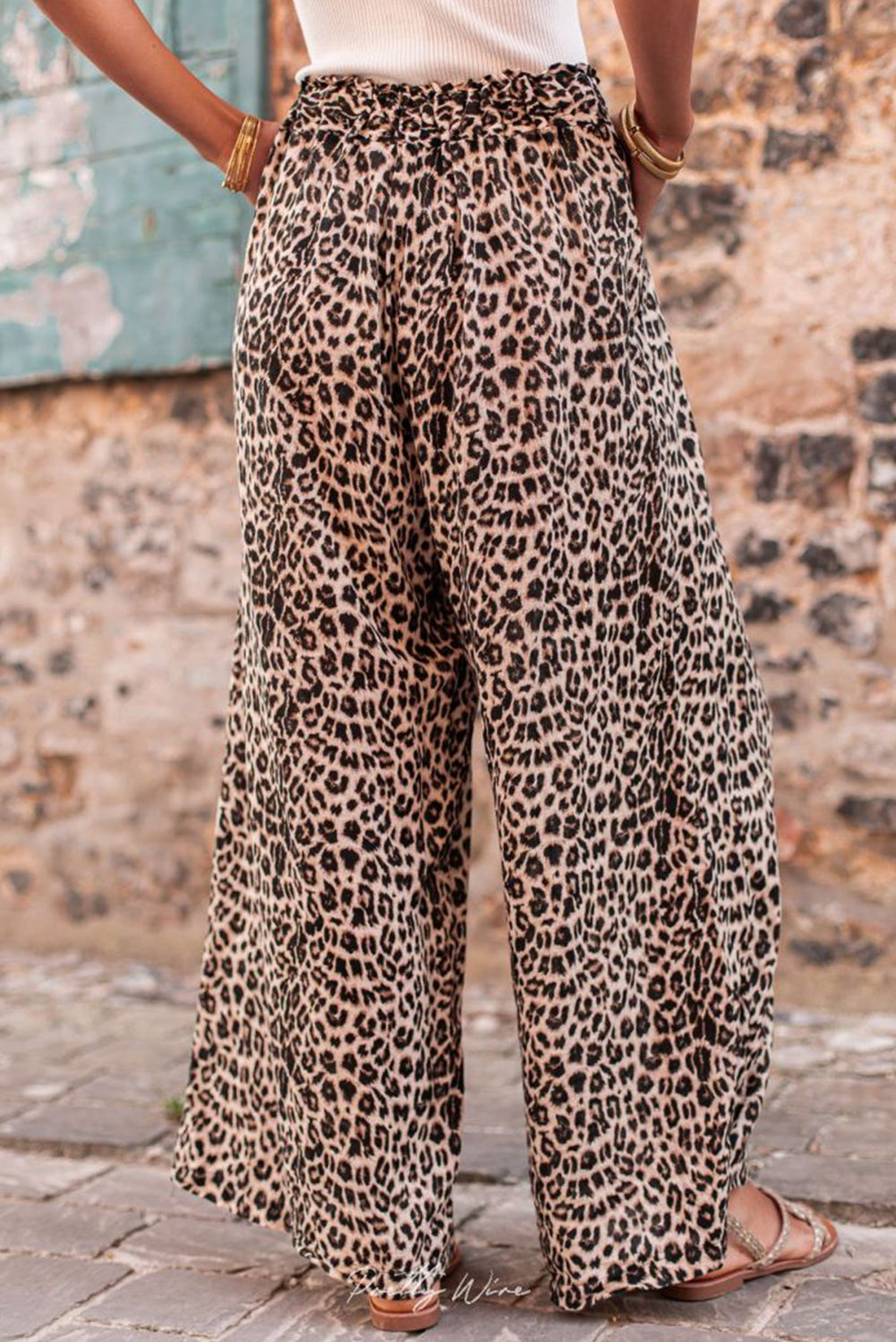 Desert Palm Boho Leopard Wide Leg Trousers