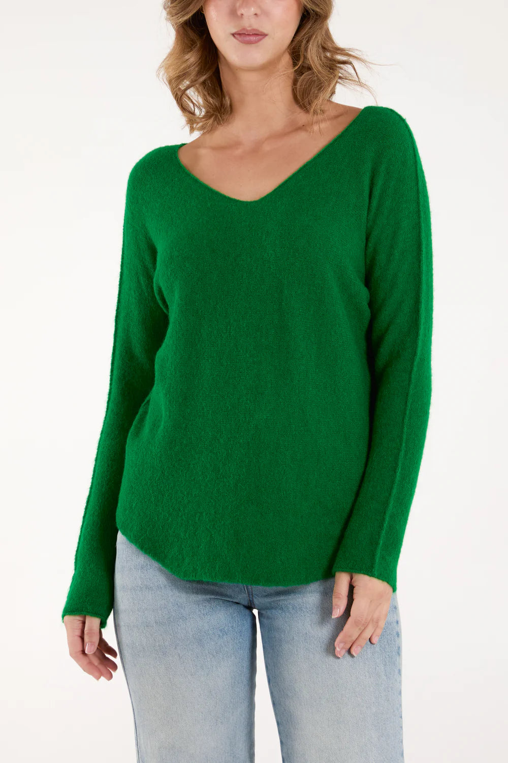 Soft touch v neck jumper in Emerald Green