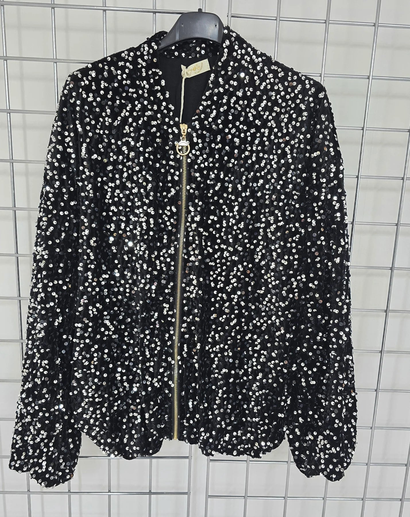 Sequin Bomber Jacket in Black