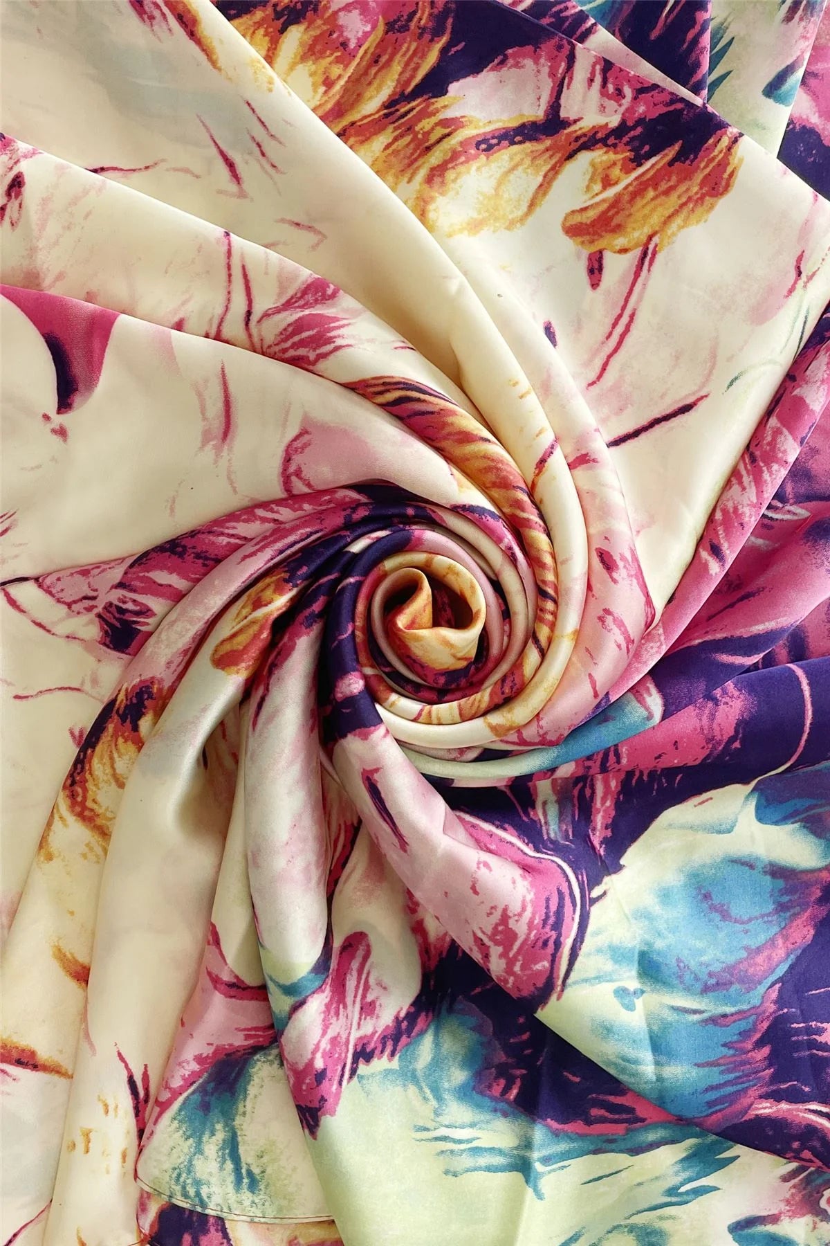 Detailed Petal Print Silk Scarf