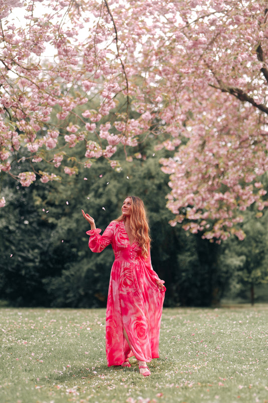 Pink Rose Maxi Dress Made in Italy