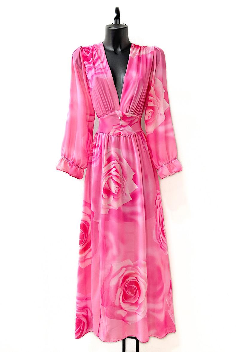 Pink Rose Maxi Dress Made in Italy