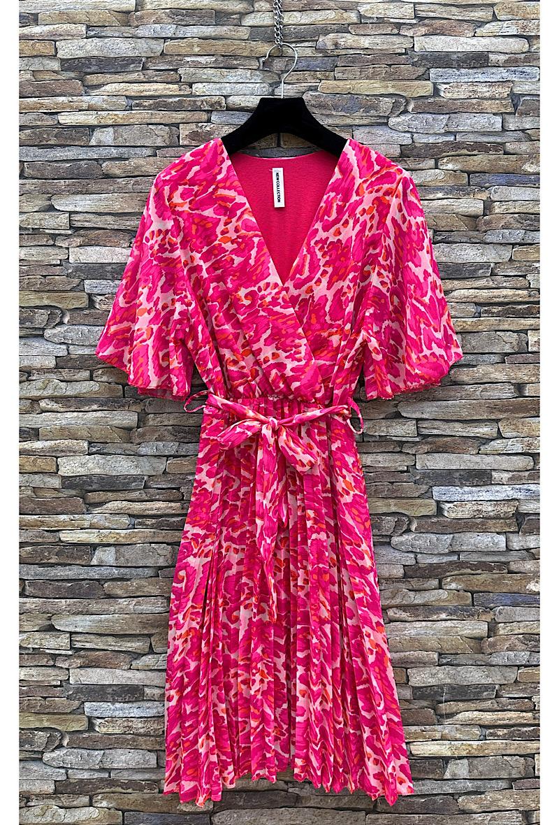 Pink Printed Crossover Mini Dress