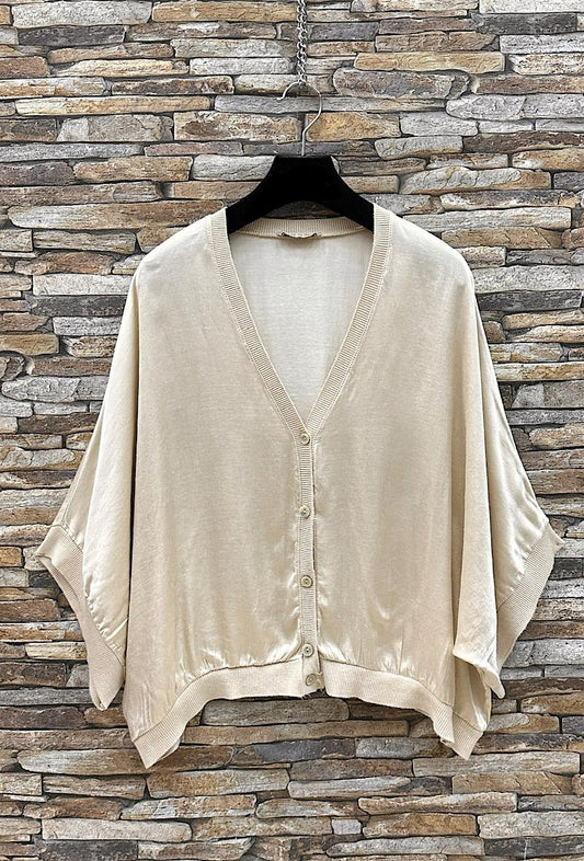 Beige Button Half Sleeve Cardigan Made in Italy