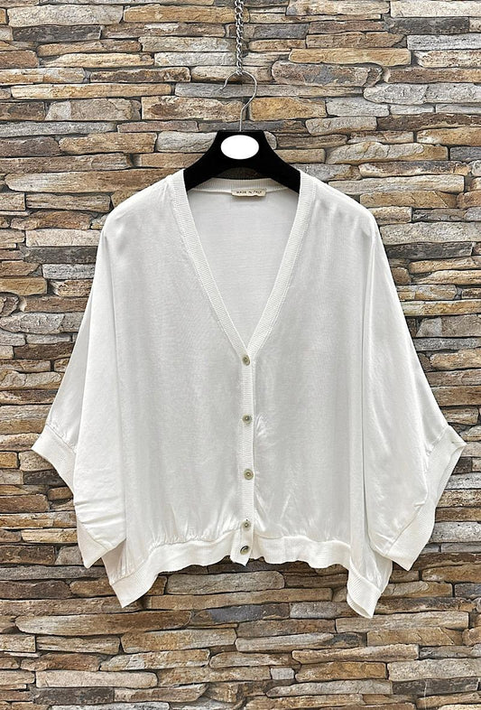 White Button Half Sleeve Cardigan Made in Italy