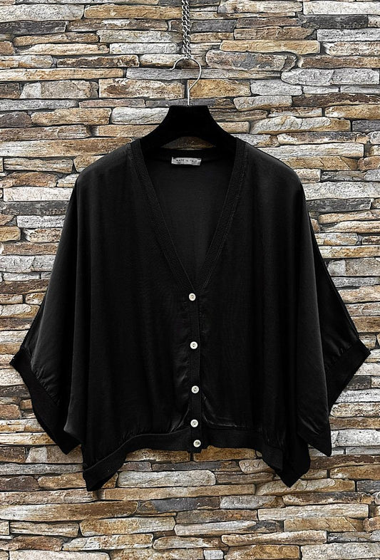Black Button Half Sleeve Cardigan Made in Italy