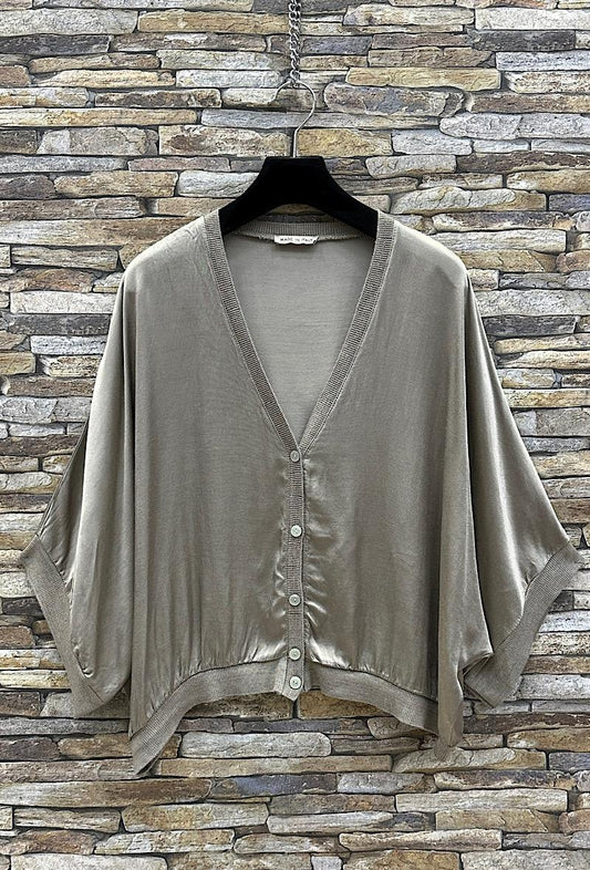 Taupe Button Half Sleeve Cardigan Made in Italy