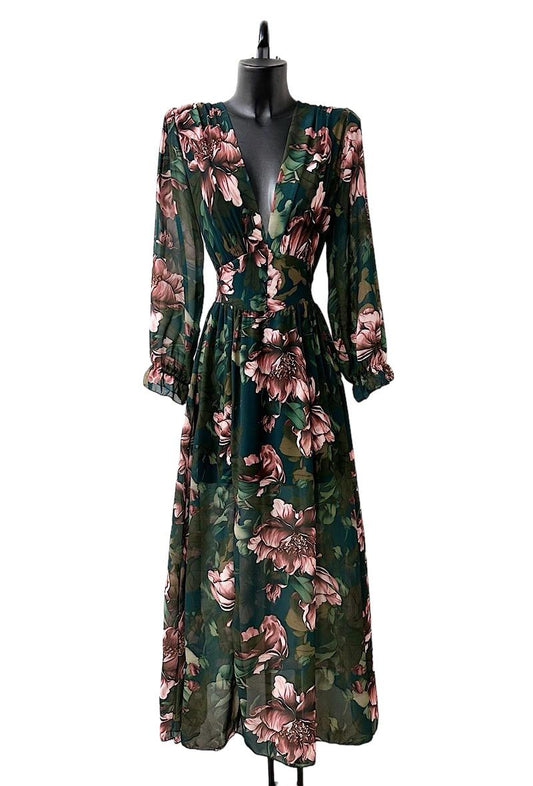 Green Floral Maxi Dress Made in Italy