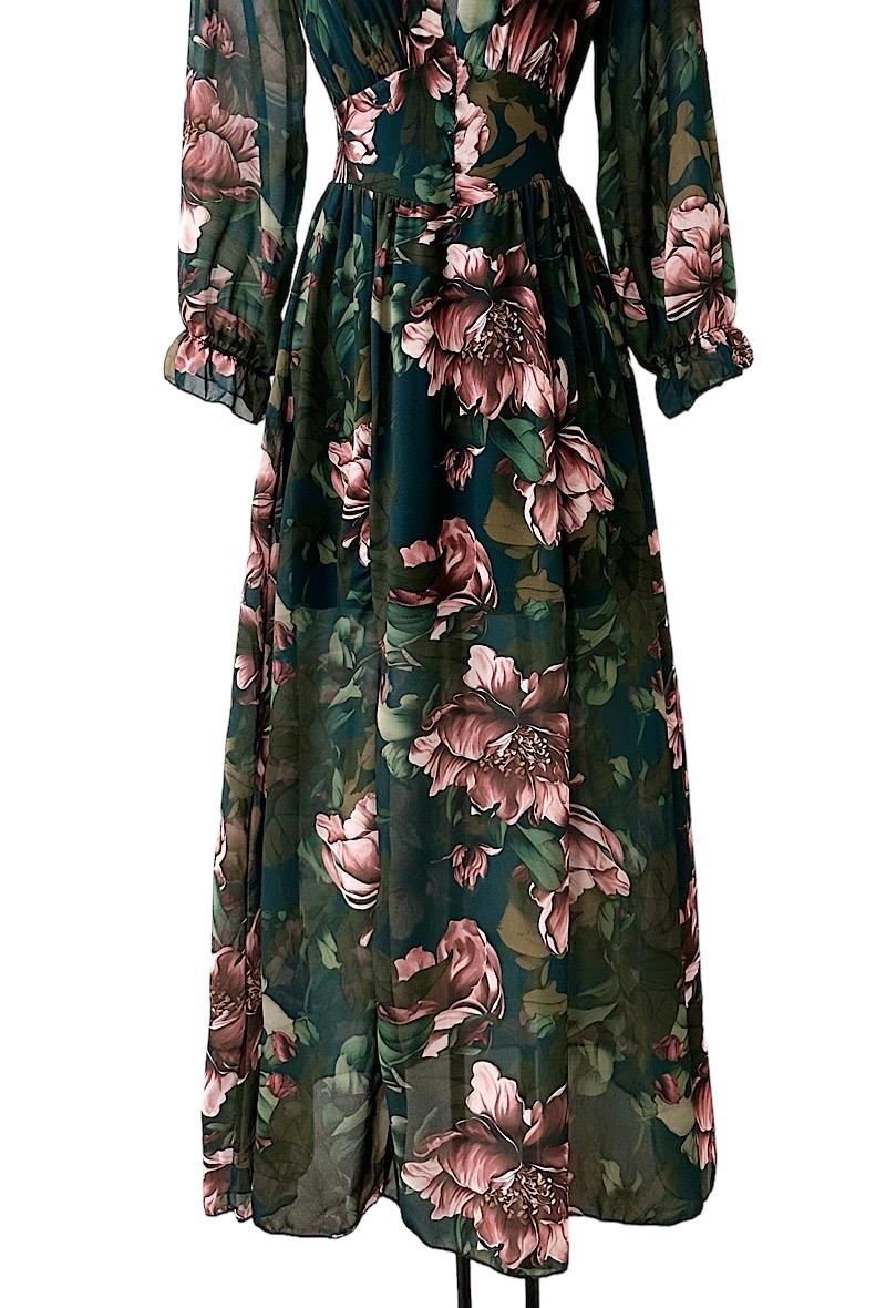 Green Floral Maxi Dress Made in Italy