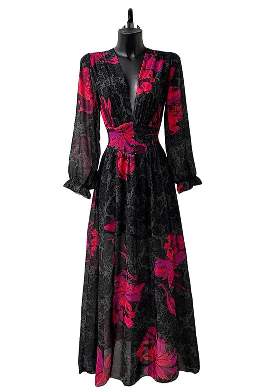 Black Floral Maxi Dress Made in Italy