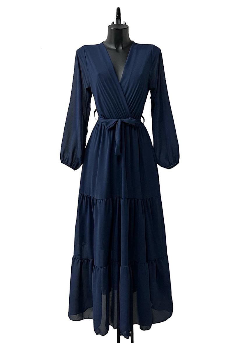 Navy Tiered Maxi Dress Made in Italy