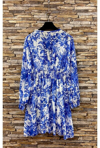 Floral Blue Mini Dress Made in Italy