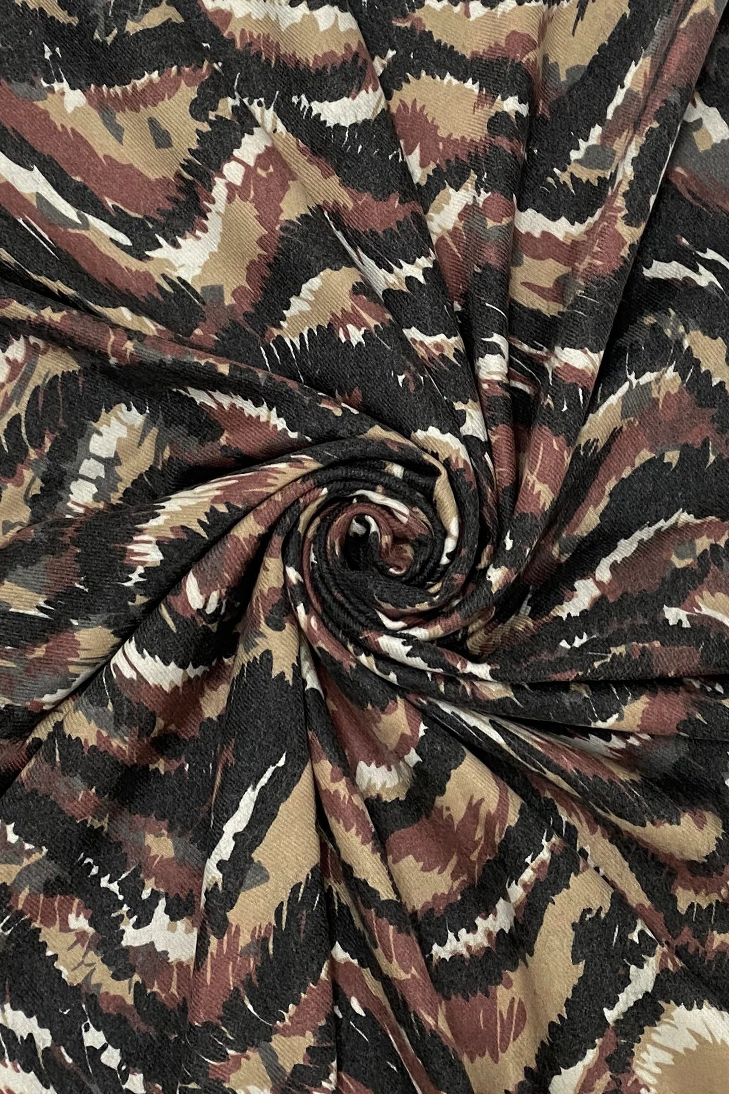 Tiger Camouflage Print Wool Scarf With Frayed Edge