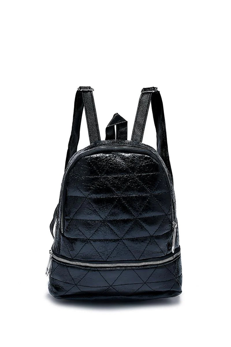 Metallic Foil & Safety Pin Zip Backpack in Black