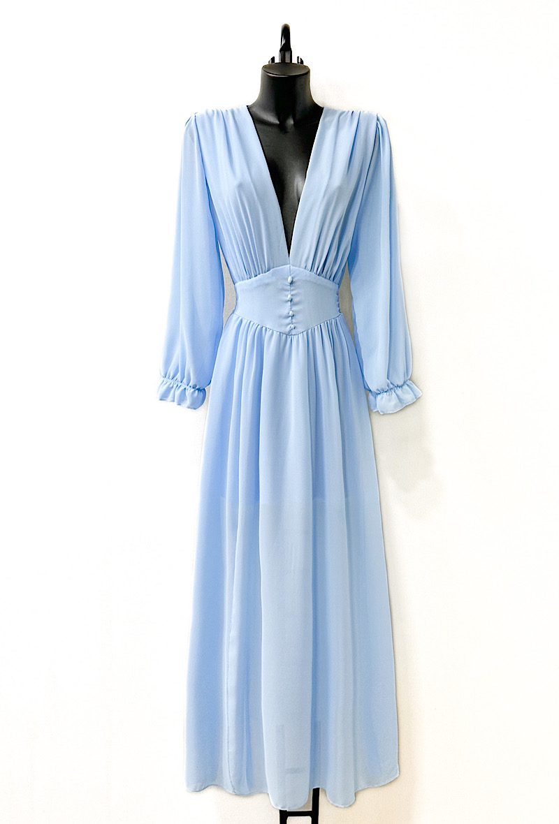Plain Blue Maxi Dress Made in Italy