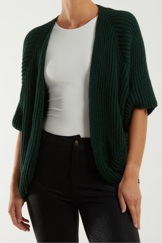 Bottle Green Knitted Kimono Cardigan