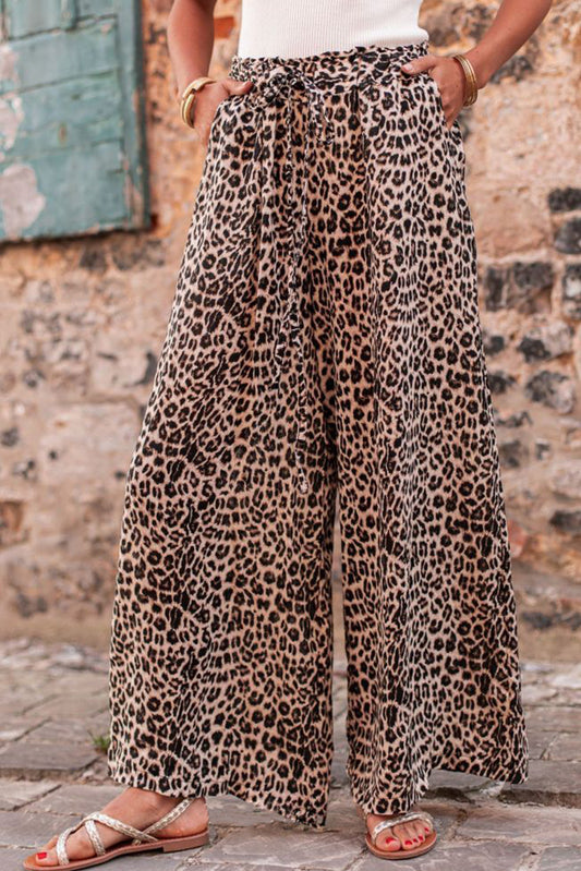 Desert Palm Boho Leopard Wide Leg Trousers
