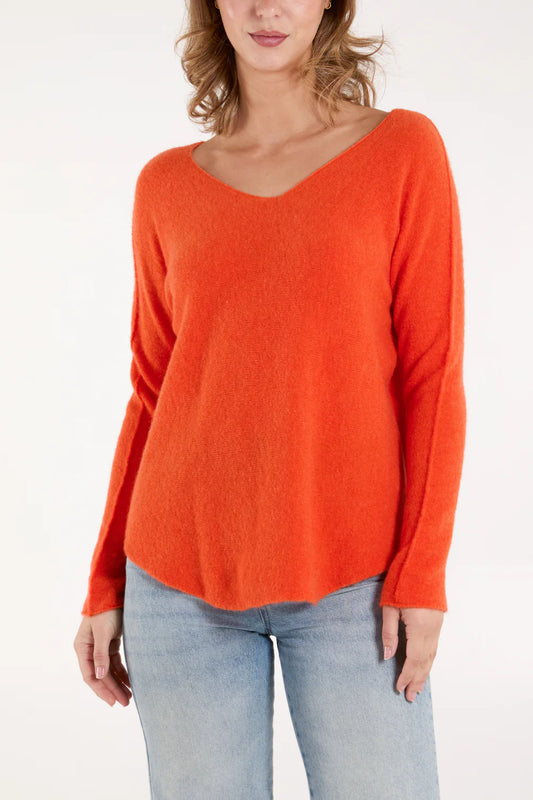 Soft touch v neck jumper in Orange