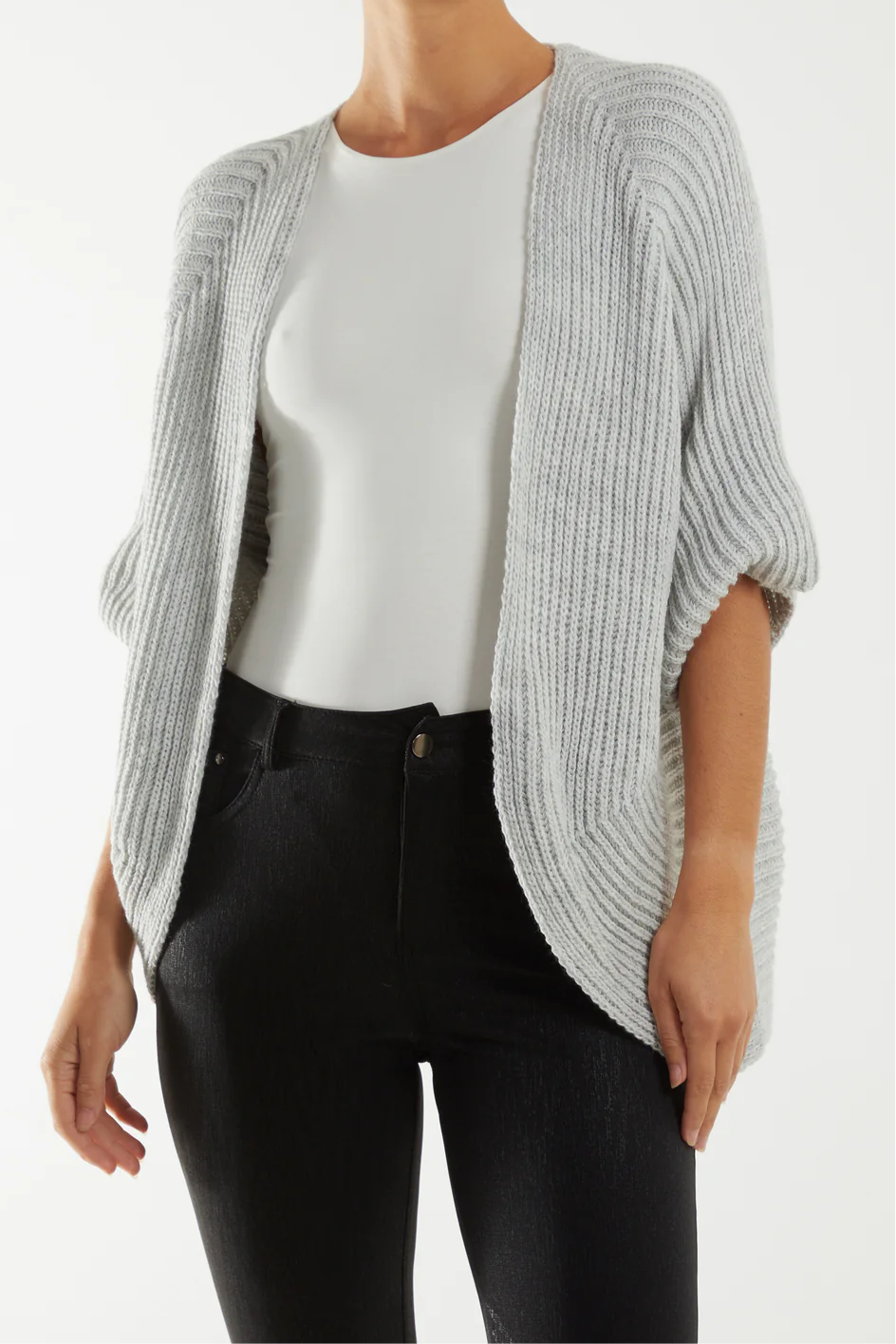 Light Grey Knitted Kimono Cardigan