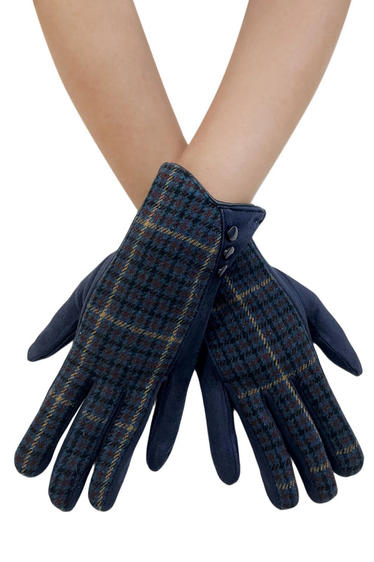 Houndstooth Print Touch Screen Gloves in Navy