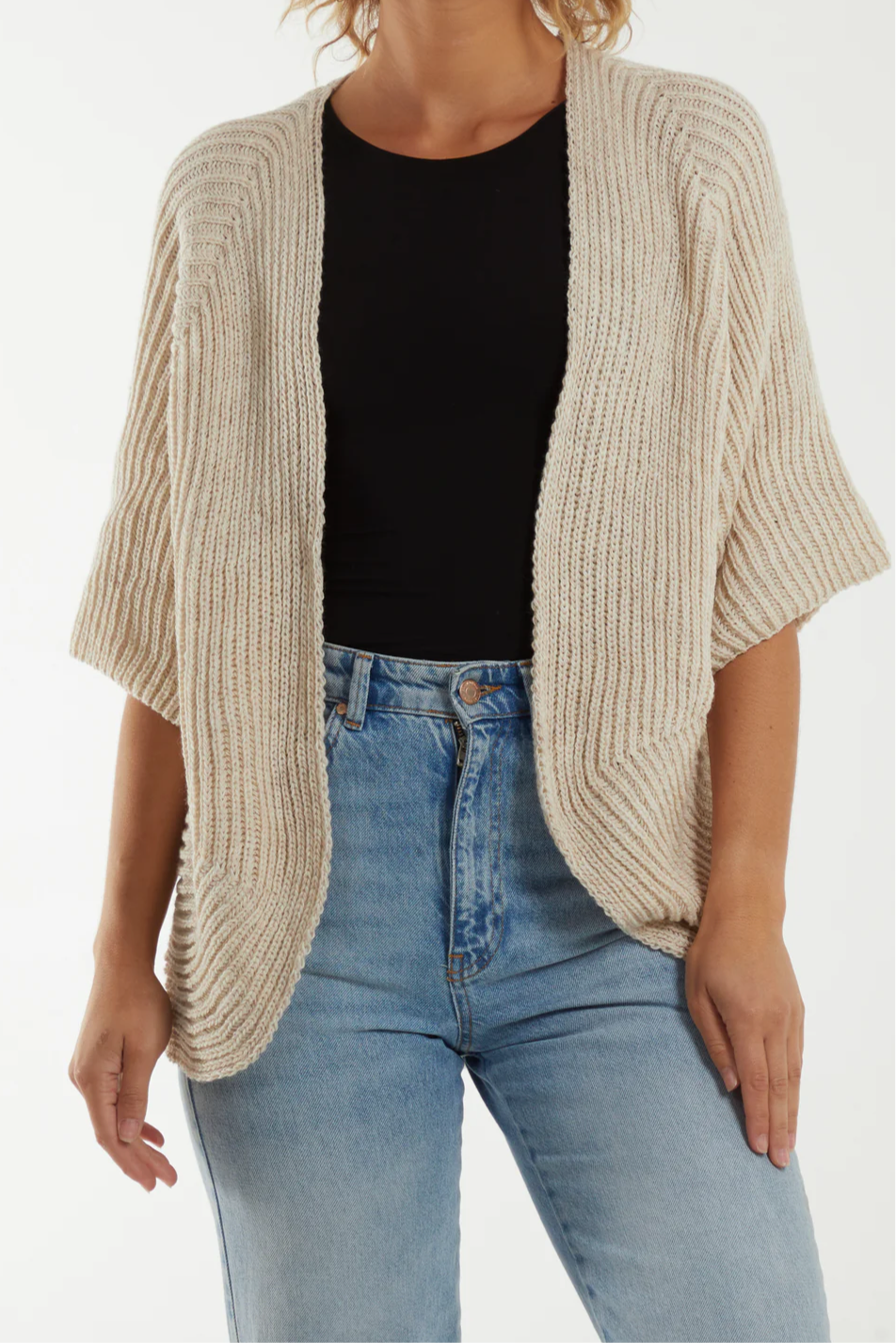 Beige Knitted Kimono Cardigan