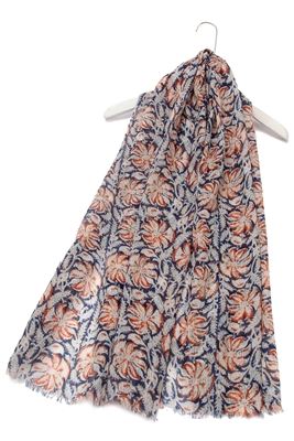 Flower Print Frayed Scarf