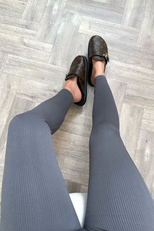 High Waist Ribbed Gym Legging in Charcoal