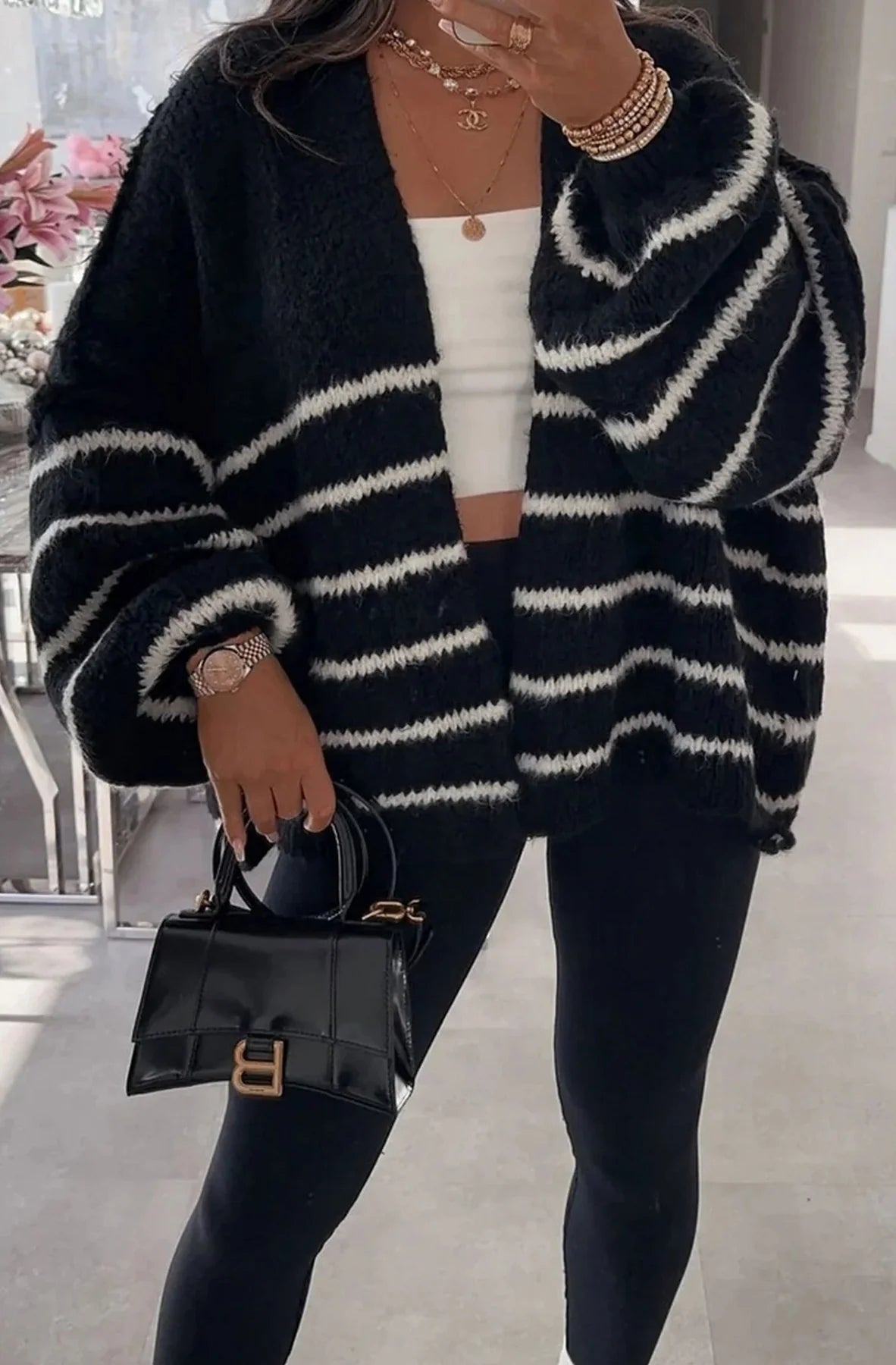 Striped cardigan in Black