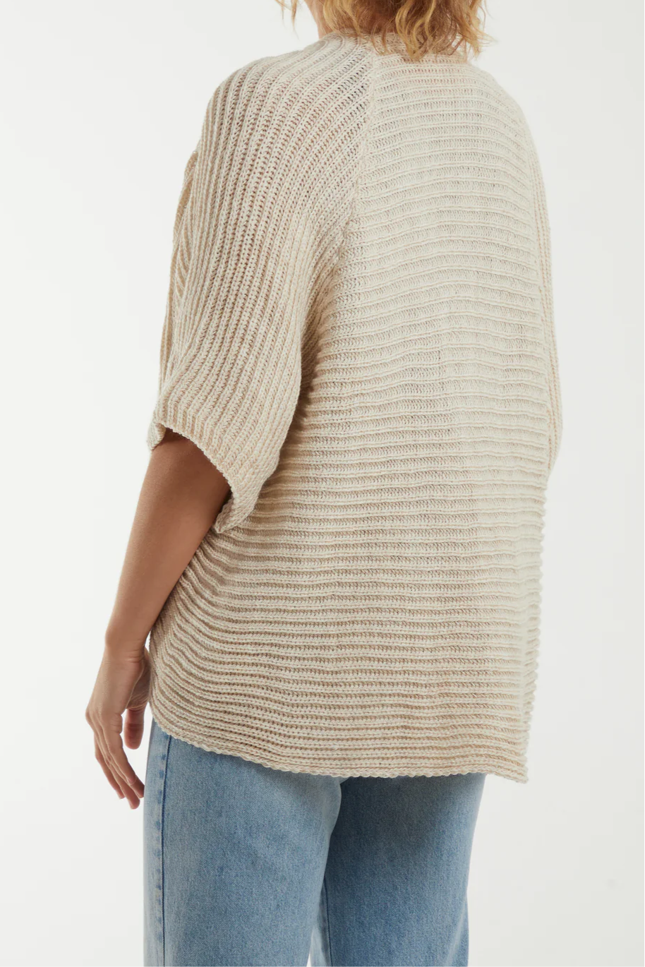 Beige Knitted Kimono Cardigan