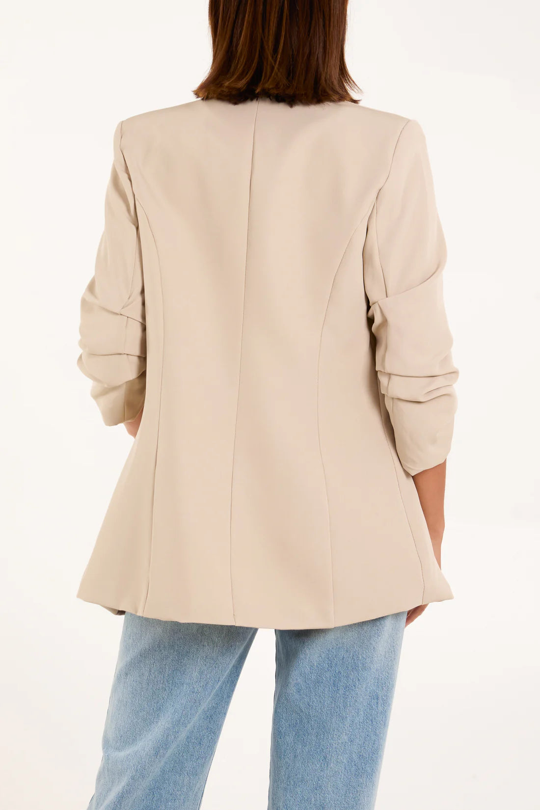 Ruched Sleeve Lapel Blazer Beige