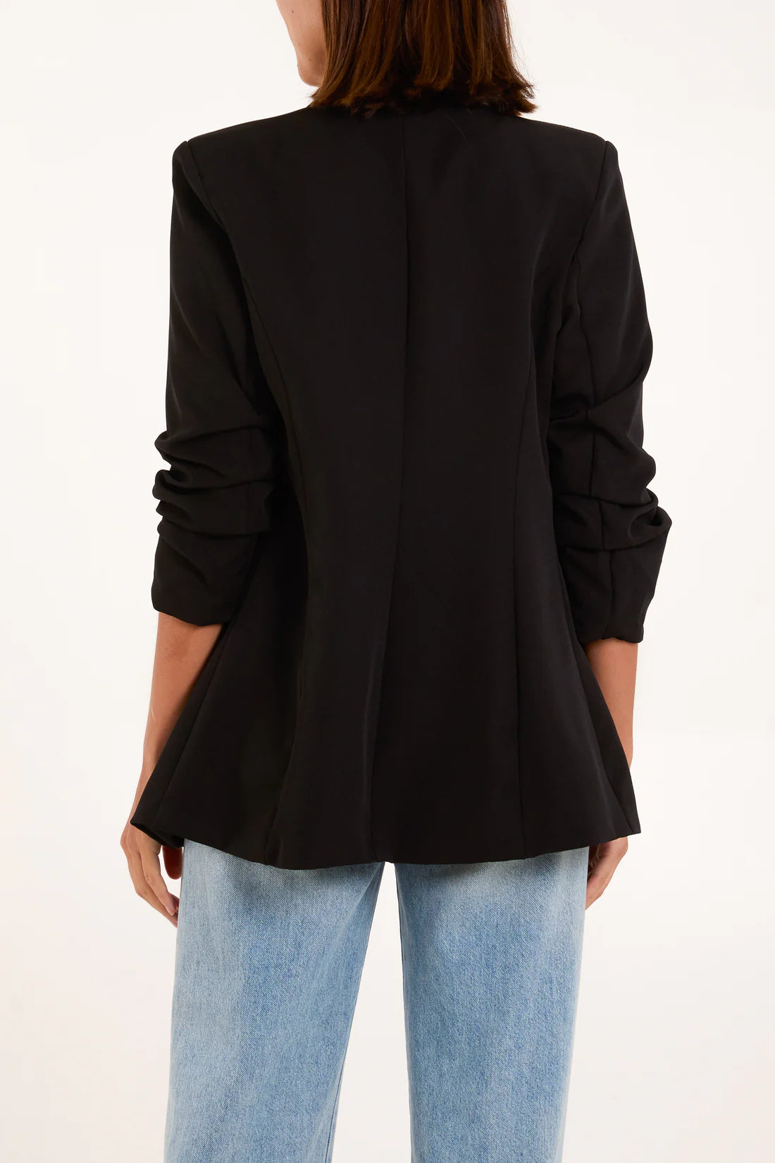 Ruched Sleeve Lapel Blazer Black