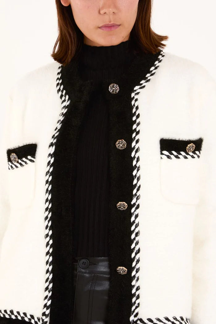 Contrast Trim Knit Cardigan Jacket