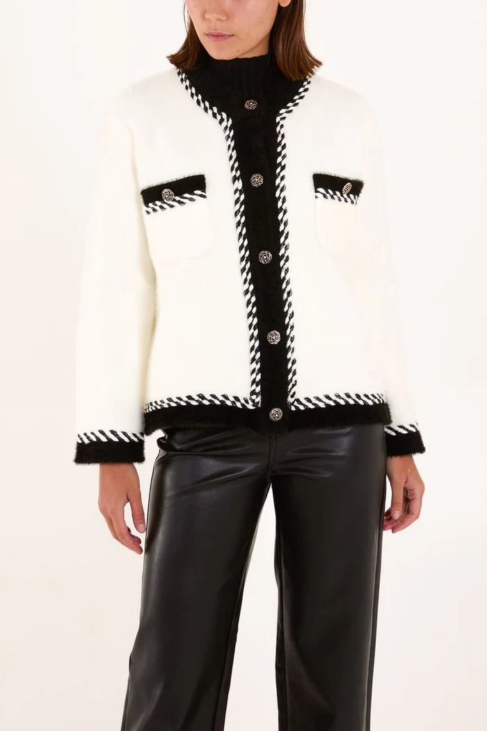 Contrast Trim Knit Cardigan Jacket