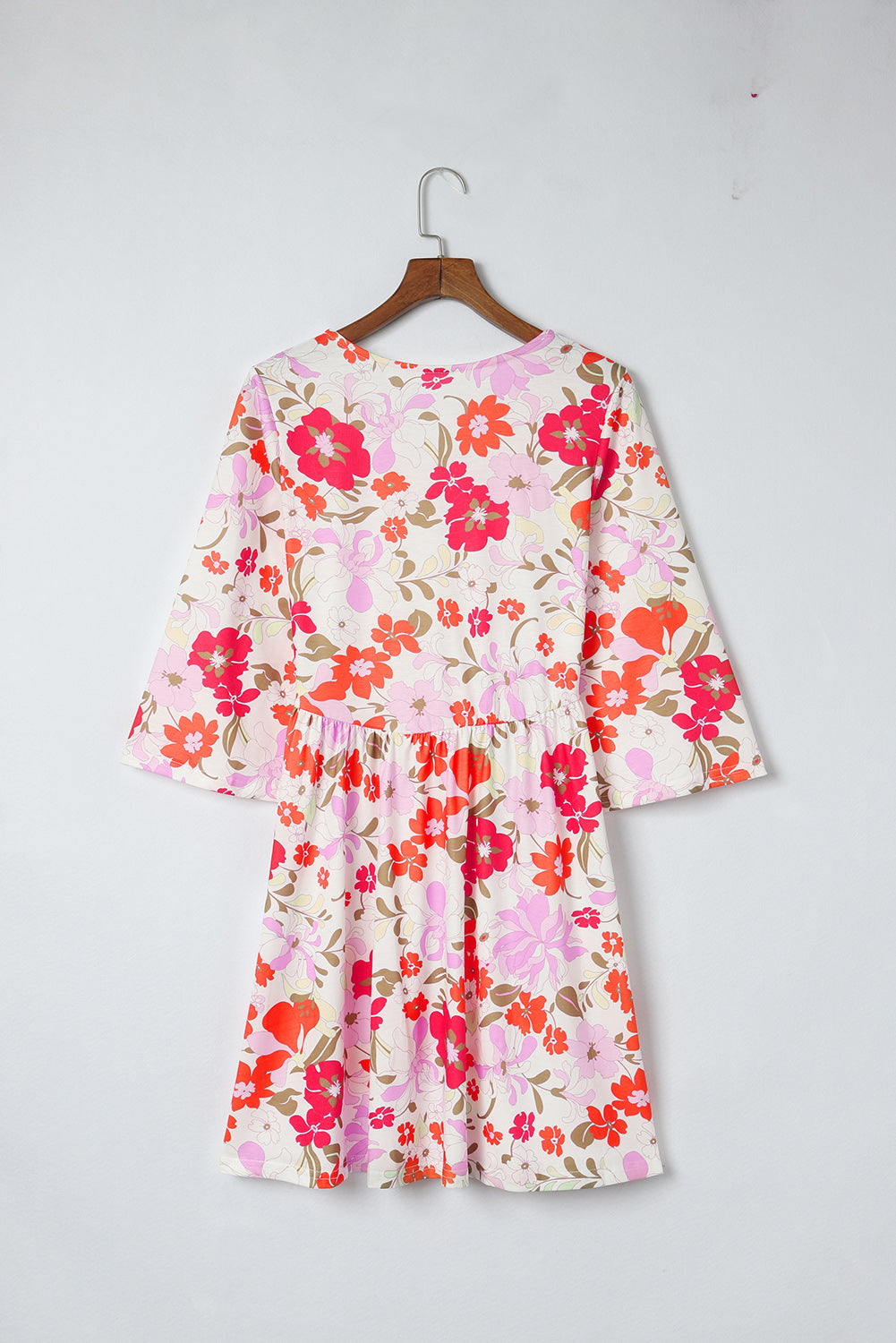 Orange V Neck 3/4 Sleeve Floral Dress