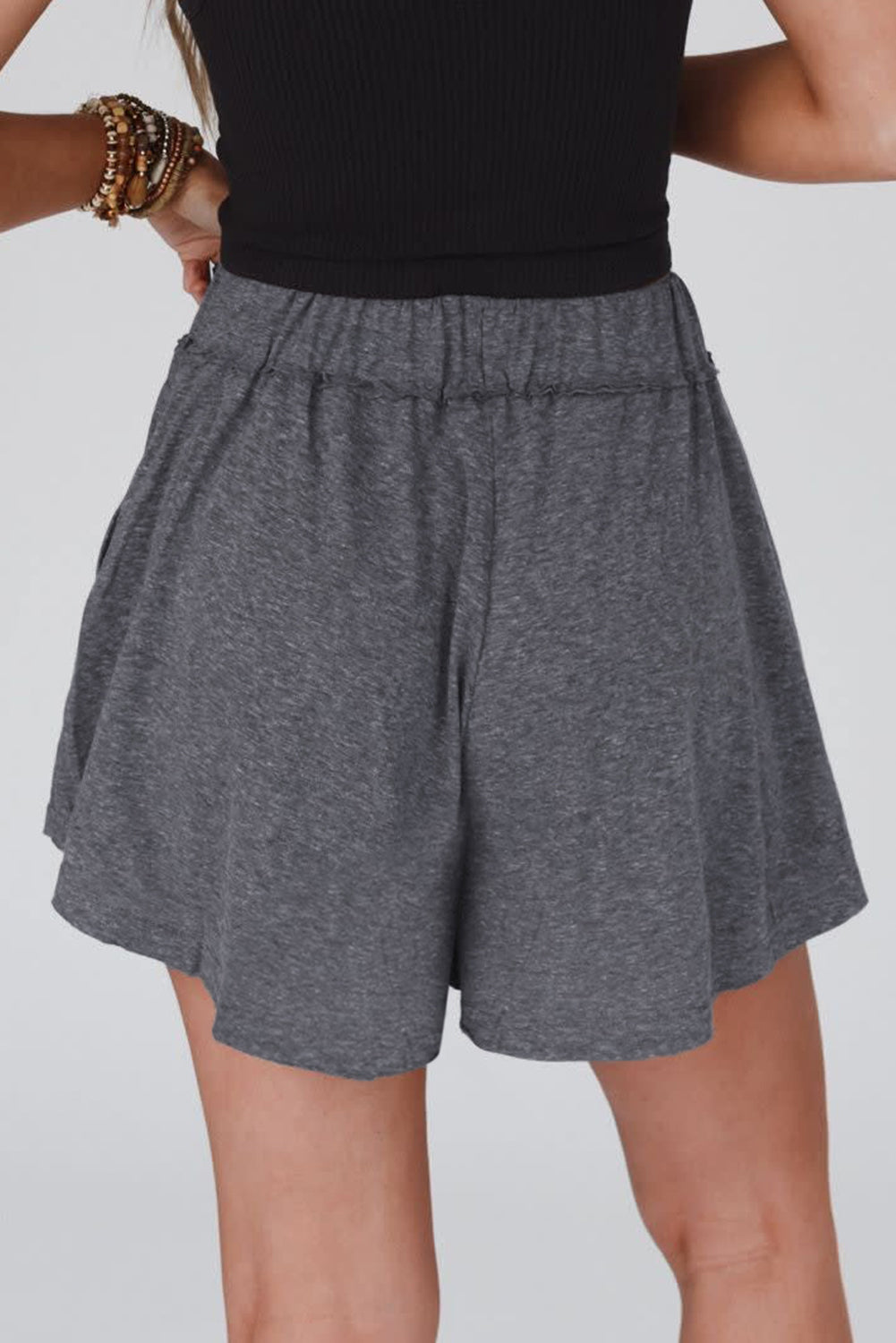 Grey Elastic Waist Culotte Shorts