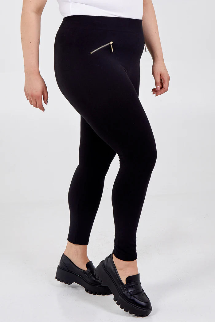 Curve Zip Fleece Lined Leggings in Black