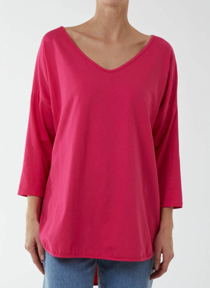 V- neck jersey dip hem top