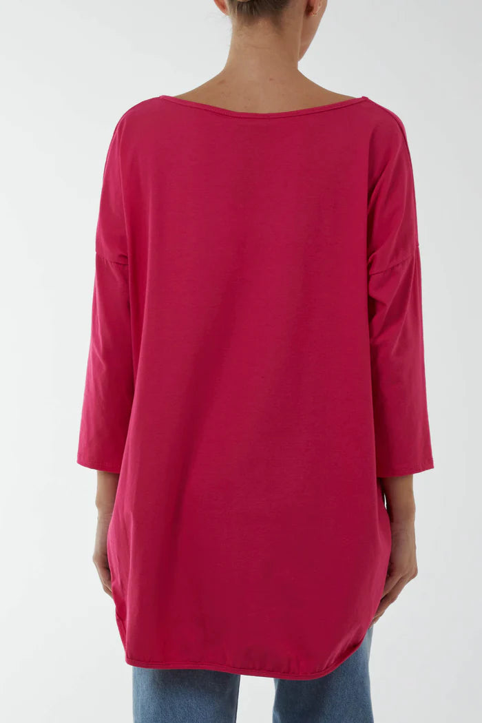 V- neck jersey dip hem top