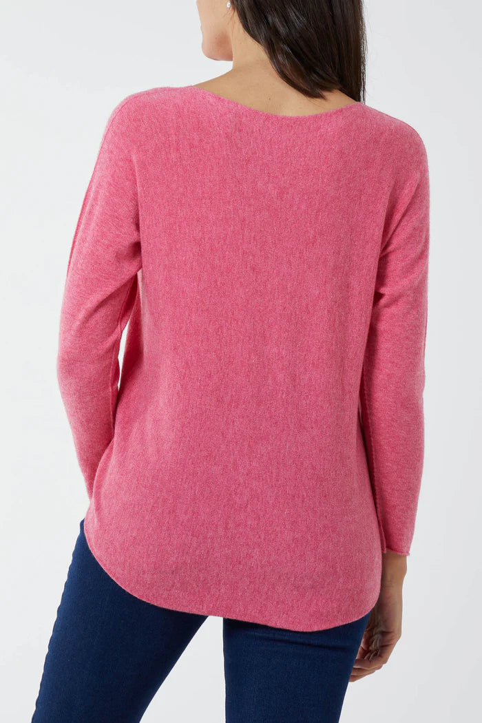 Round neck fine knit jumper in pink