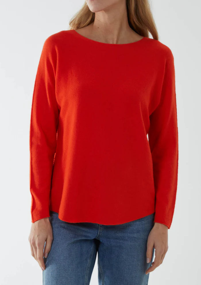 Round neck fine knit jumper in Orange