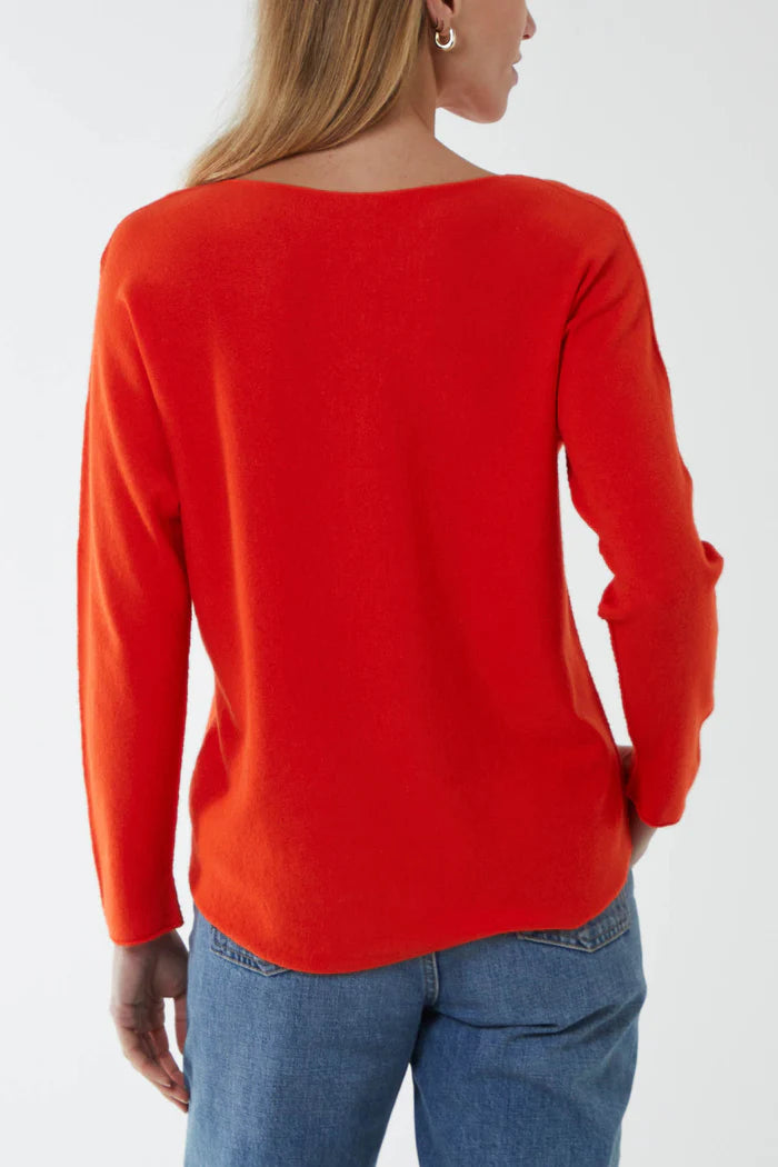 Round neck fine knit jumper in Orange