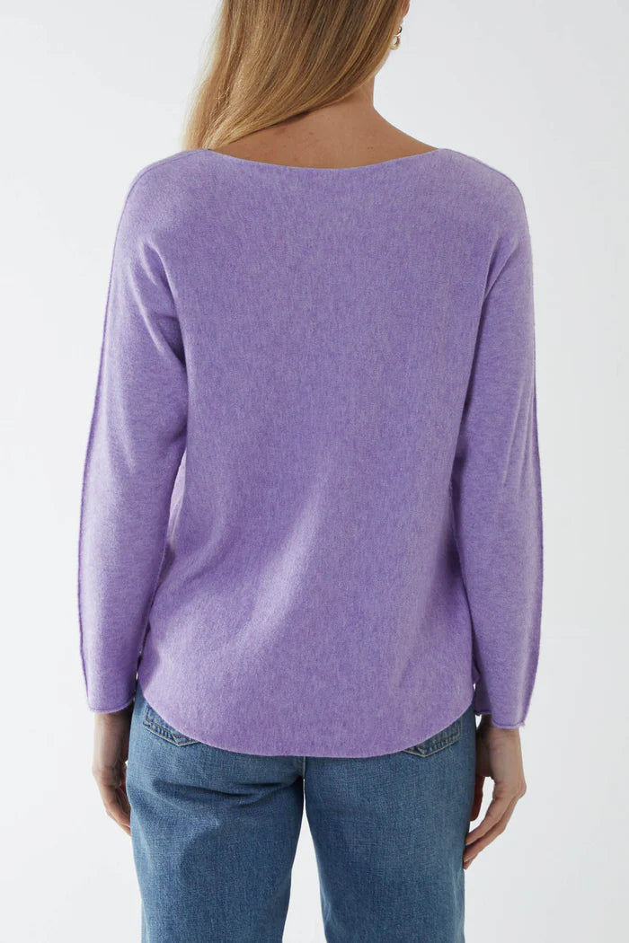 Round neck fine knit jumper in Lilac