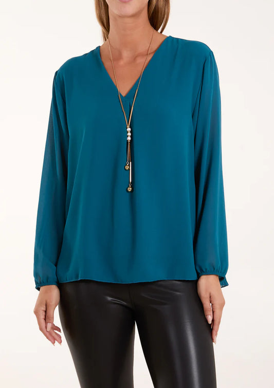 V neck blouse with pleated back detail