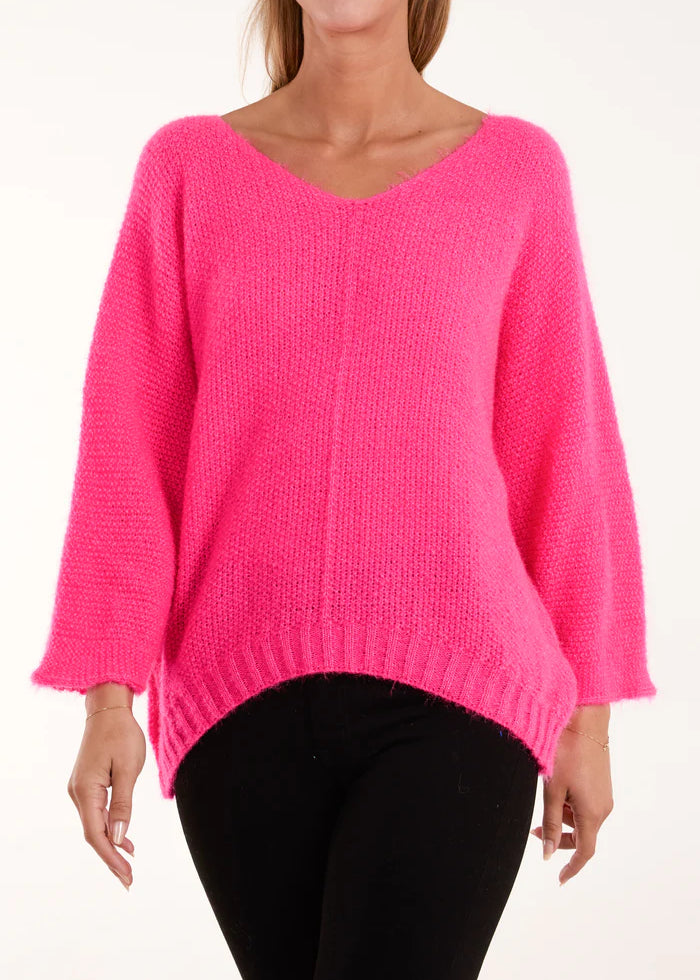 Fluffy texture v-neck jumper in Pink