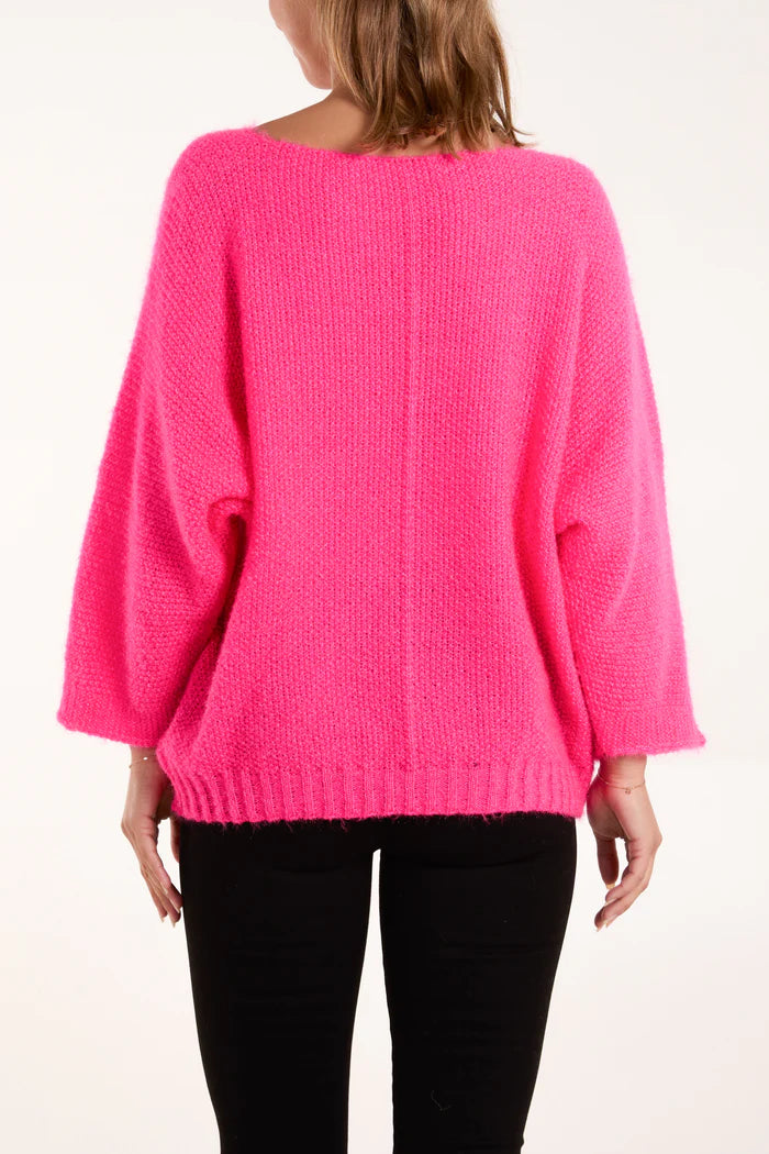 Fluffy texture v-neck jumper in Pink