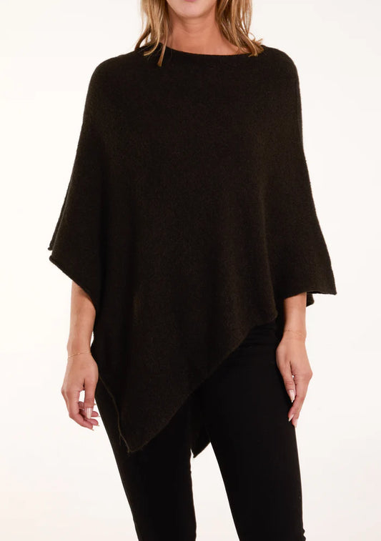 Soft knit asymmetric hem poncho in grey