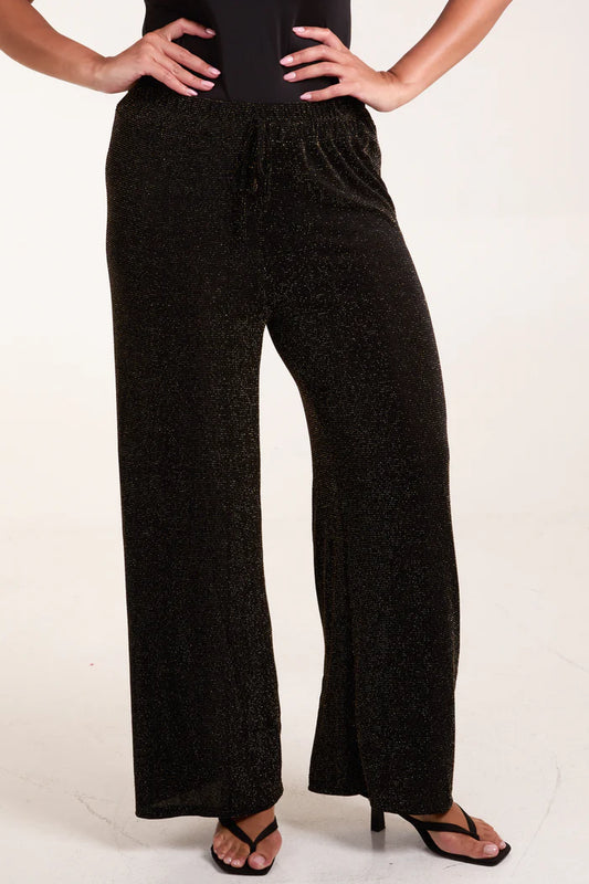 Shimmer drawstring wide leg trousers in Black